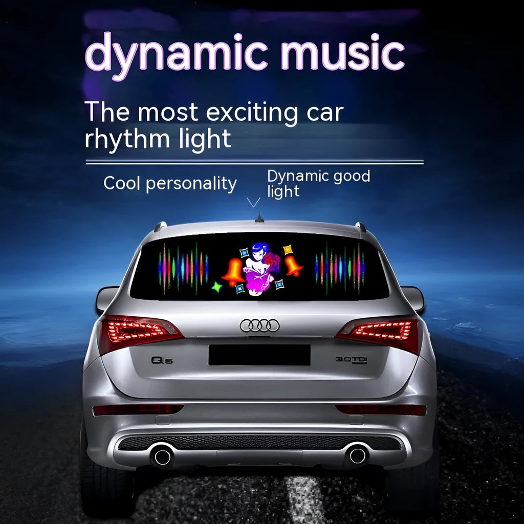 Long rectangular car interior rhythm light with electroluminescent panel showing a graphic design.