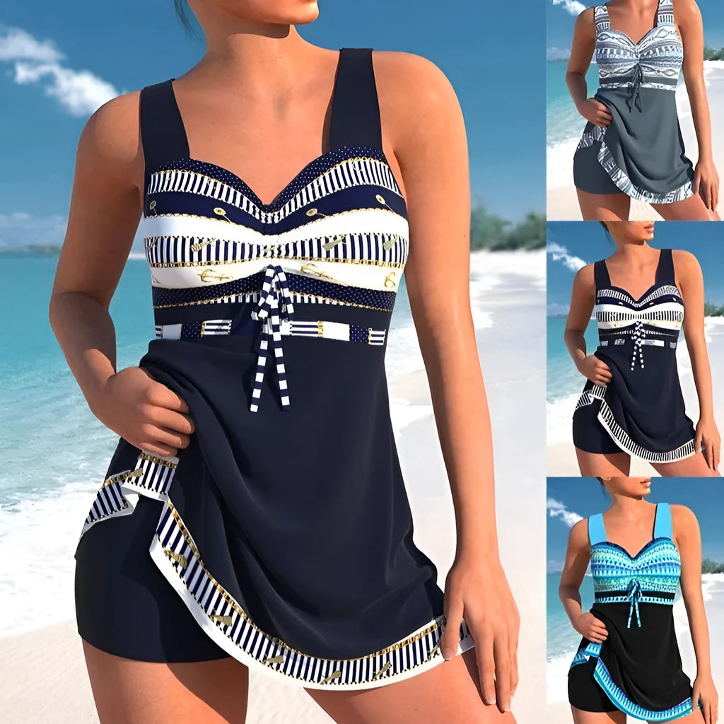 Plus size women's split skirt bikini swimsuit in quick-dry polyester with European styling