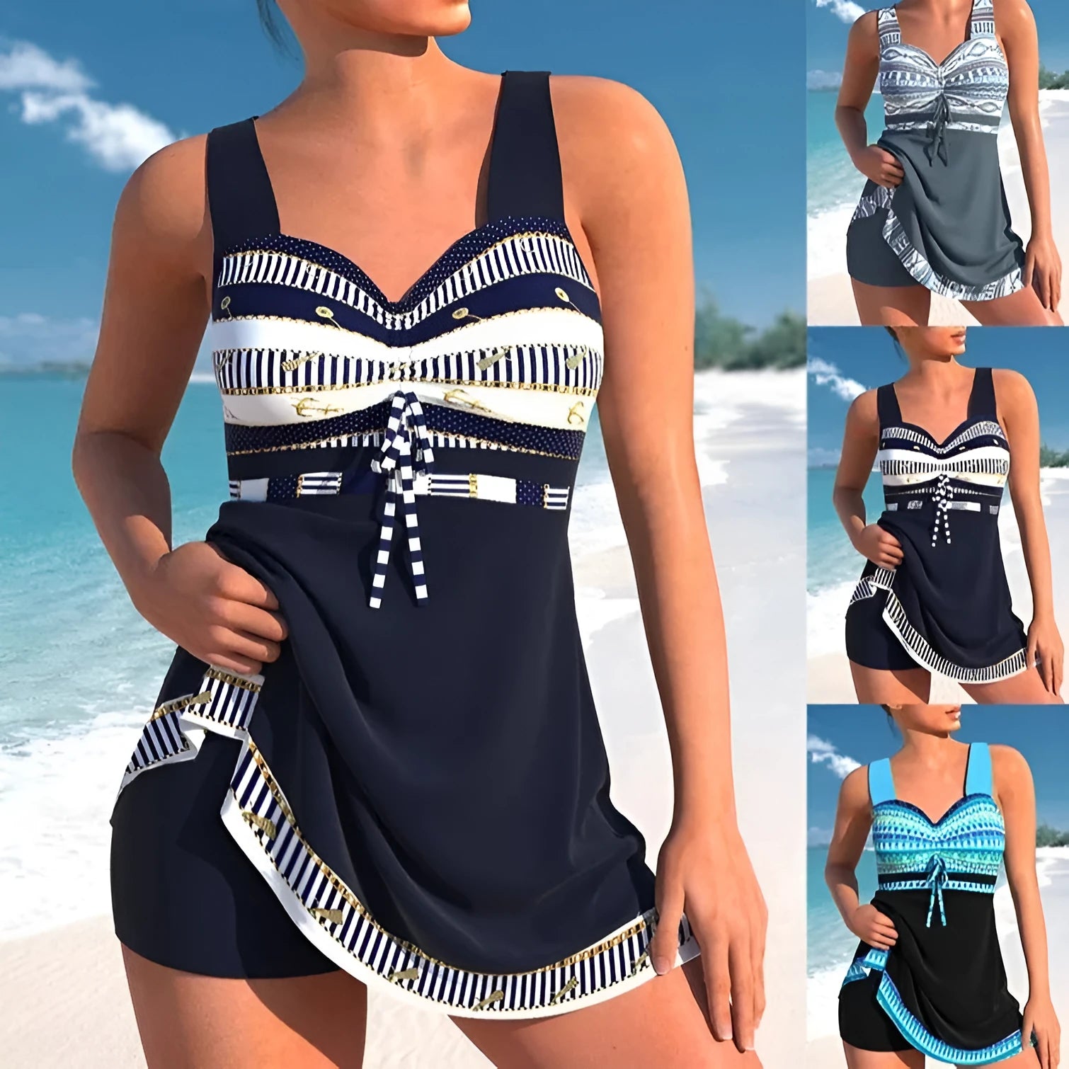 Plus size women's split skirt bikini swimsuit in quick-dry polyester with European styling