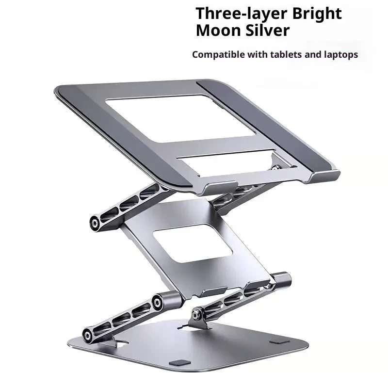 Three-layer adjustable carbon steel laptop stand for laptops under 15.6 inches, available in Bright Moon Silver or Polar Night Gray