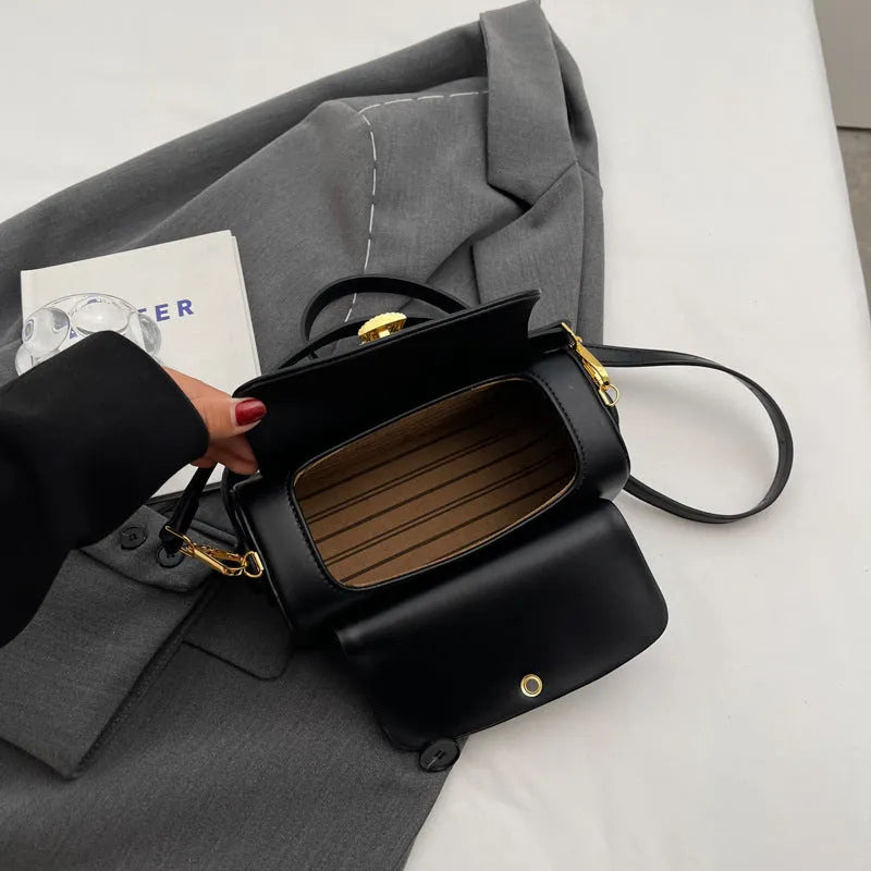 Casual women's shoulder messenger bag in PU leather, shown in beige, black, khaki, and pink colours with stitching detail.