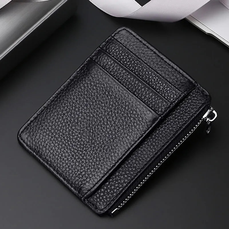 Genuine first layer cowhide leather card holder in solid colour with polyester lining, daily configuration