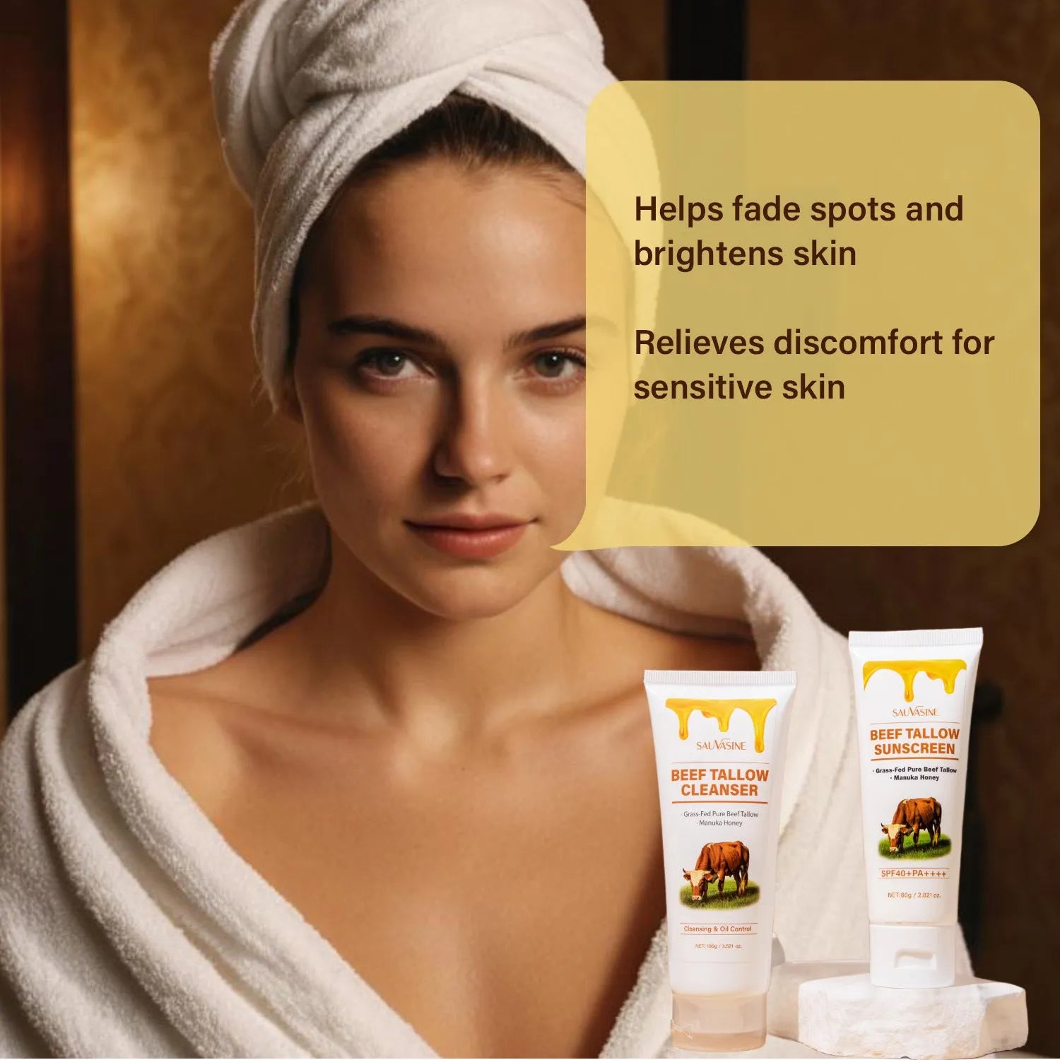 Butter Honey seven-piece skincare set with cleanser, face cream, lipstick, protective cream, body lotion, facial scrub, and beef fat