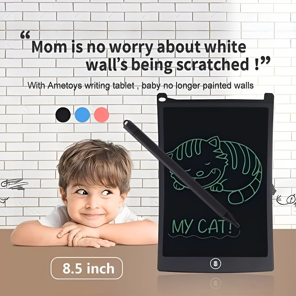 8.5 inch LCD electronic drawing board writing tablet in blue with pen, one-button lock and clear screen functions