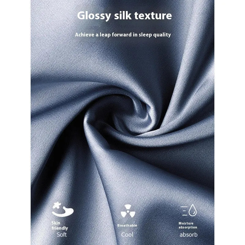 Men's black ice silk three-piece home wear pyjama set showing top, shorts, and trousers laid flat.