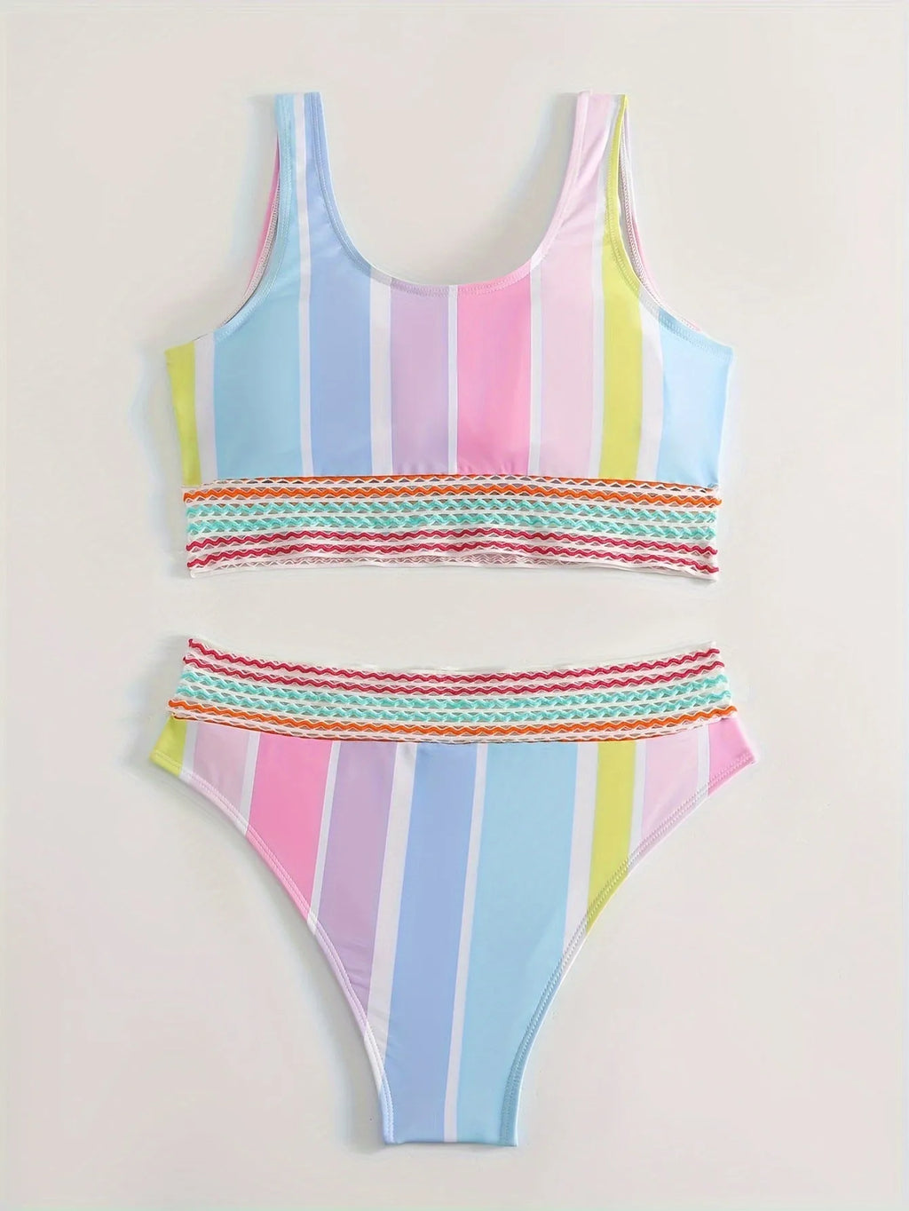 Women's striped bikini swimwear set with briefs style for swimming sports