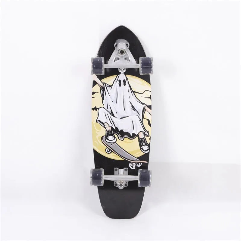White 31-inch maple wood street scooter with traditional kicktail design