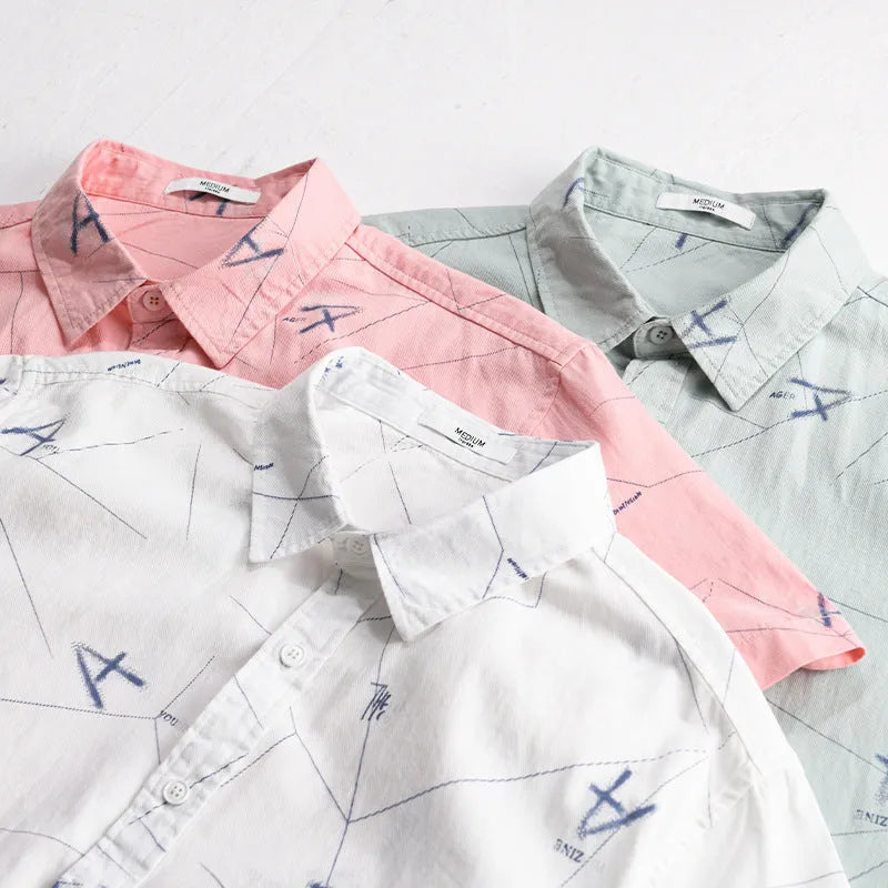 Men's pure cotton short sleeve shirt with printed letter design in light green colour