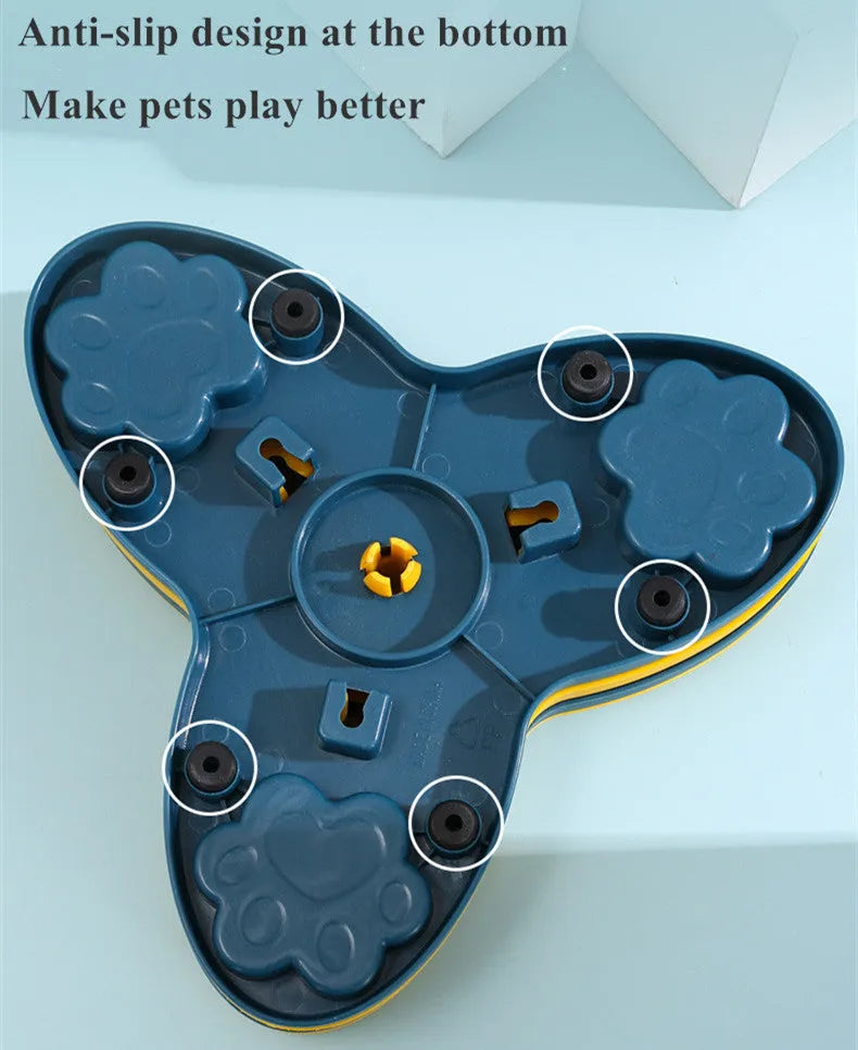 Green spinning dog slow food toy with plastic carousel on a light background – 24.5cm feeding puzzle