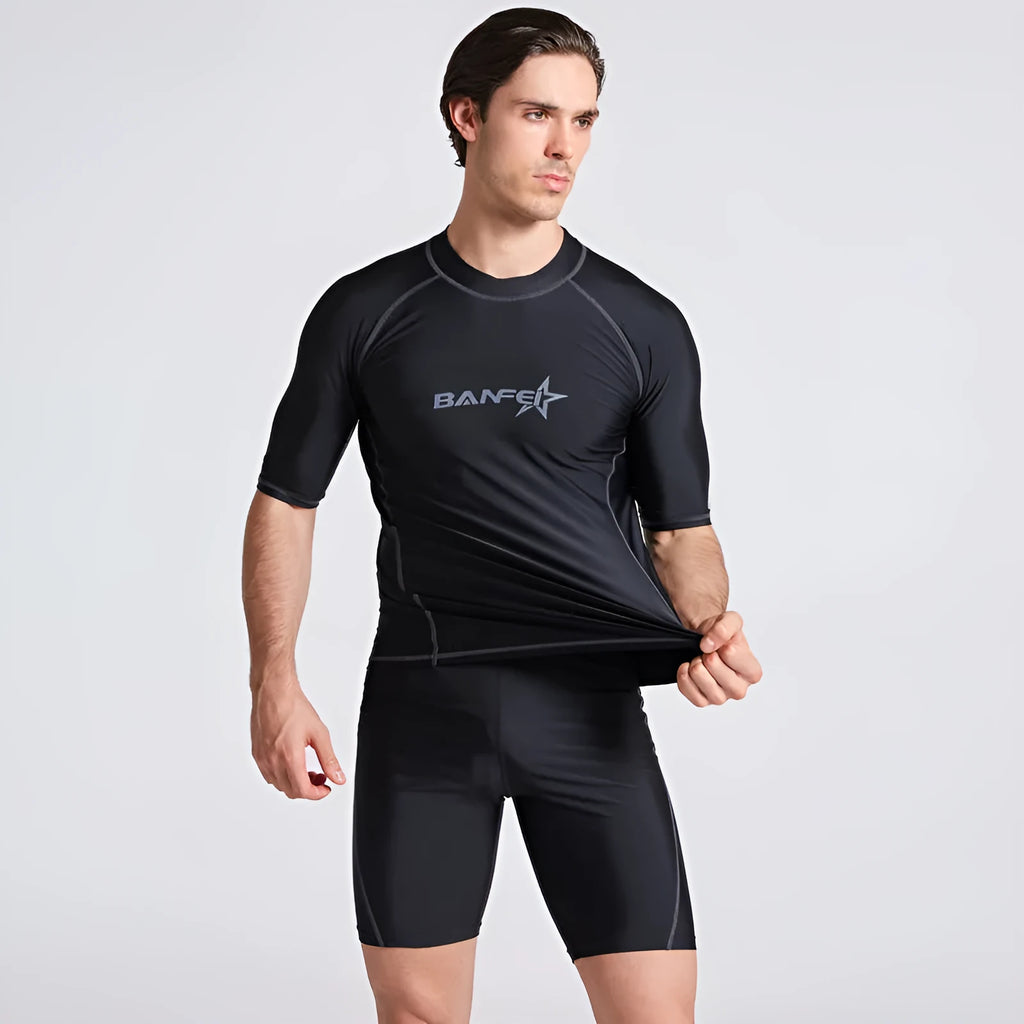 Men's half sleeve quick-dry wetsuit for snorkeling and surfing with matching swim pants