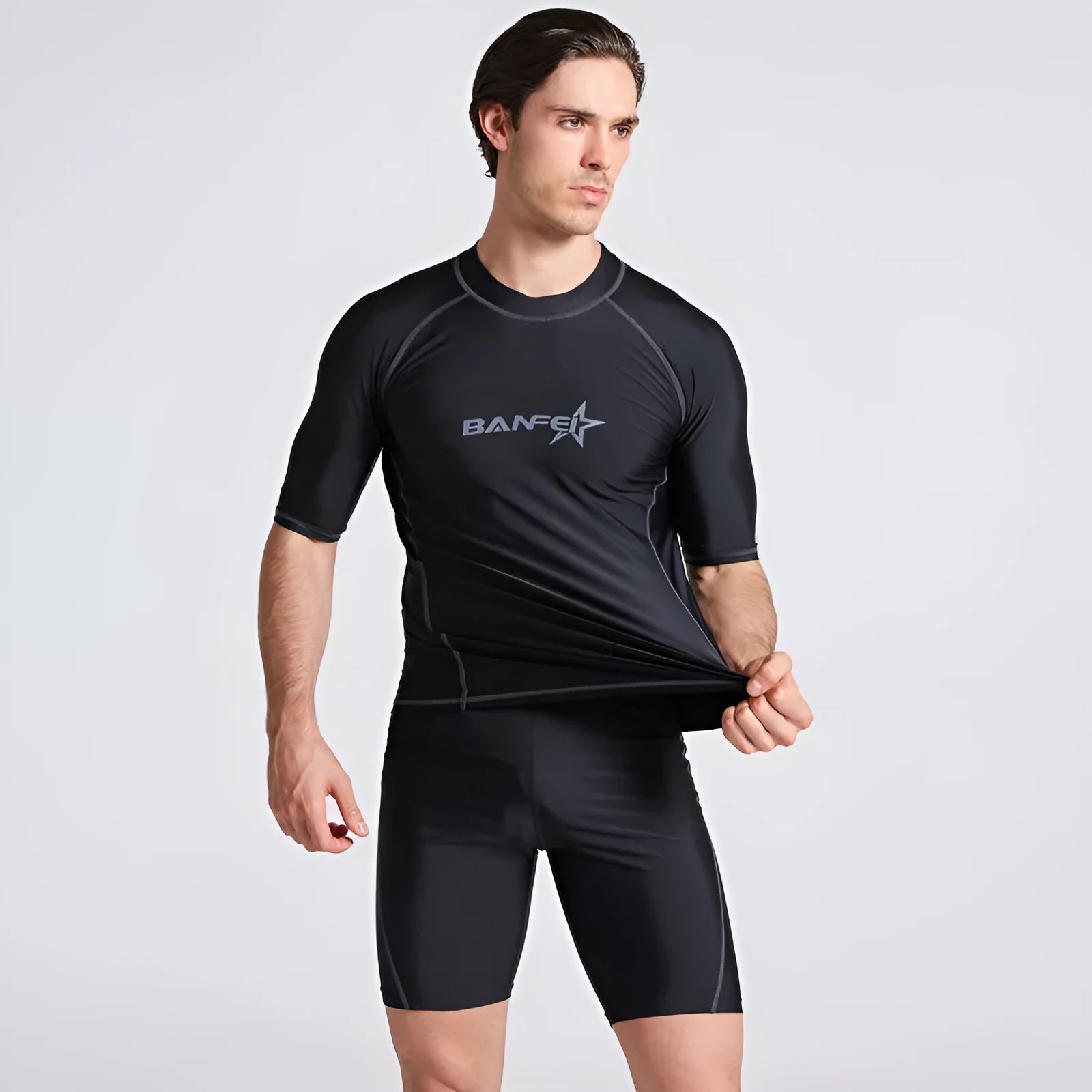 Men's half sleeve quick-dry wetsuit for snorkeling and surfing with matching swim pants