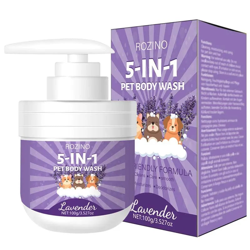 100g pet shower gel in plastic bottle with deodorising and fragrance properties for dogs and cats