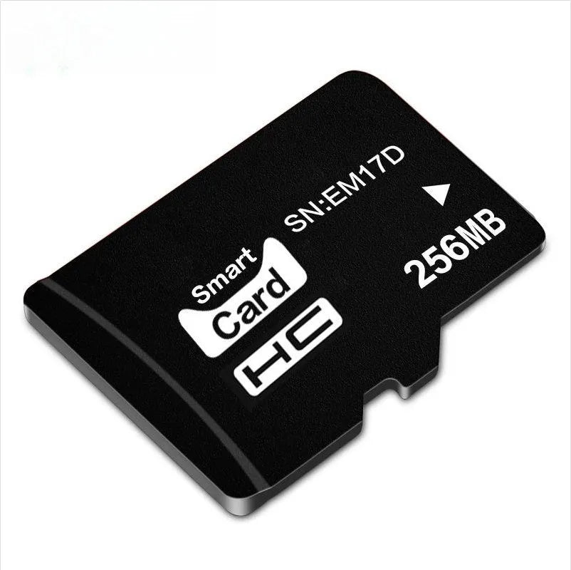 256MB TF format memory card shown with dimensions 11mm by 15mm.