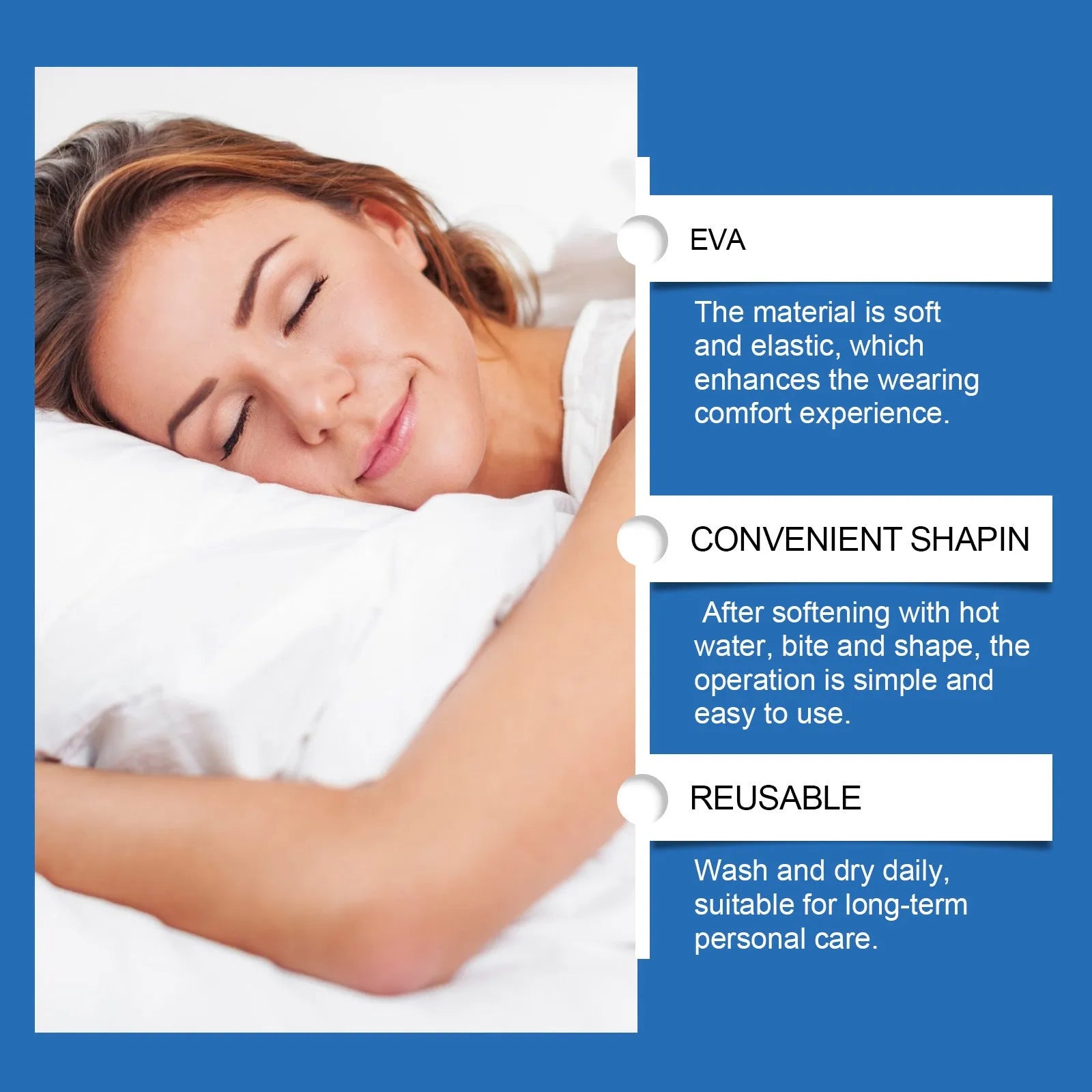 A single-unit anti-snoring stopper device for gentle night care.