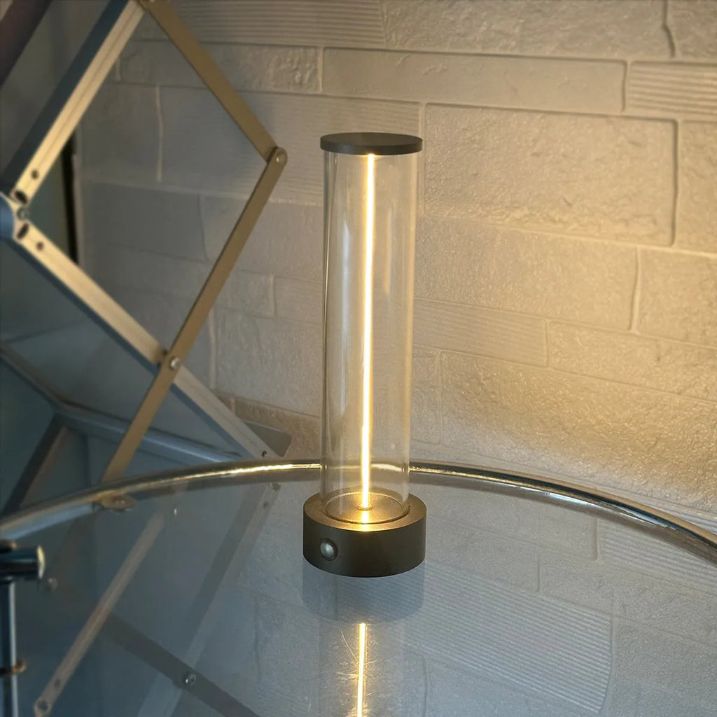 Slim modern USB rechargeable LED glass night light with magnetic back, dimensions 53mm by 234mm.