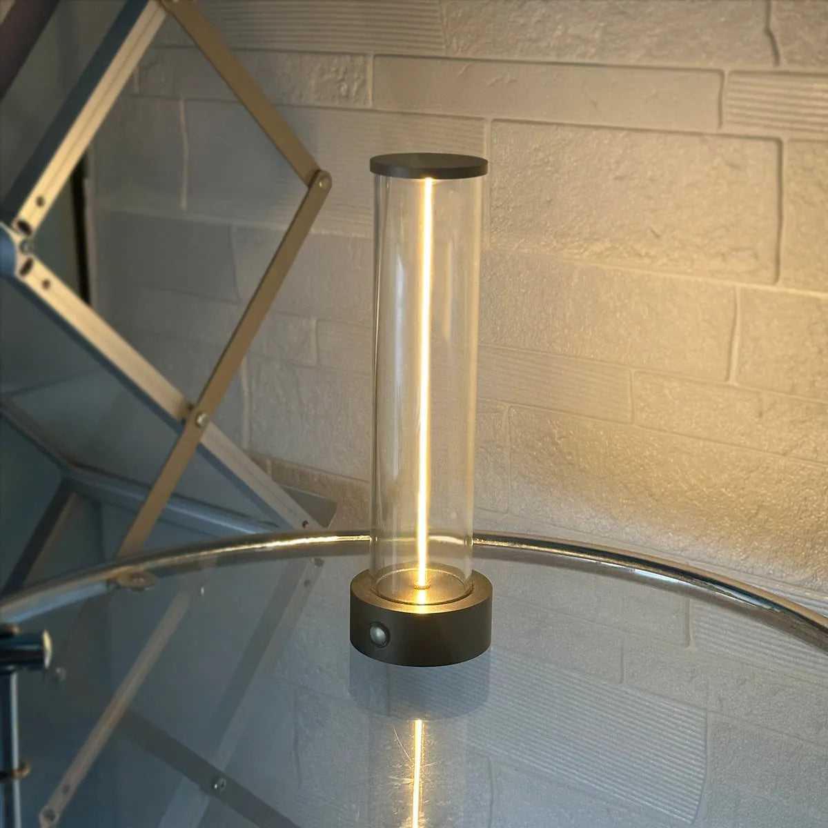 Slim modern USB rechargeable LED glass night light with magnetic back, dimensions 53mm by 234mm.