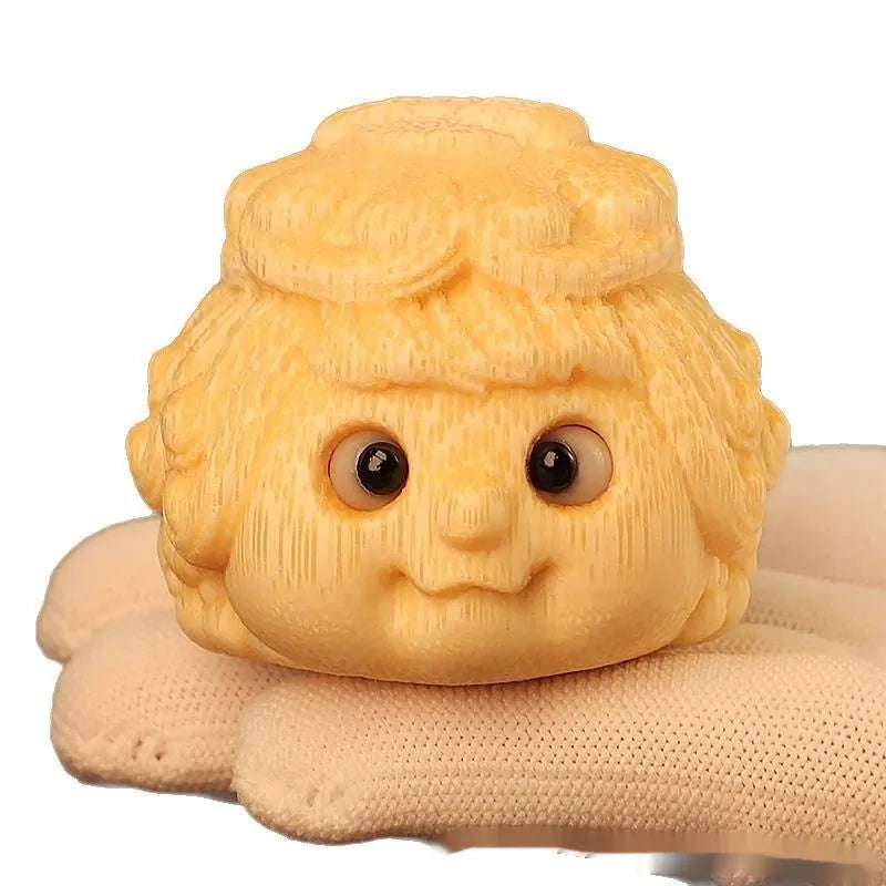 Solid bamboo carved golden toad princess ornament measuring 5cm in cute style