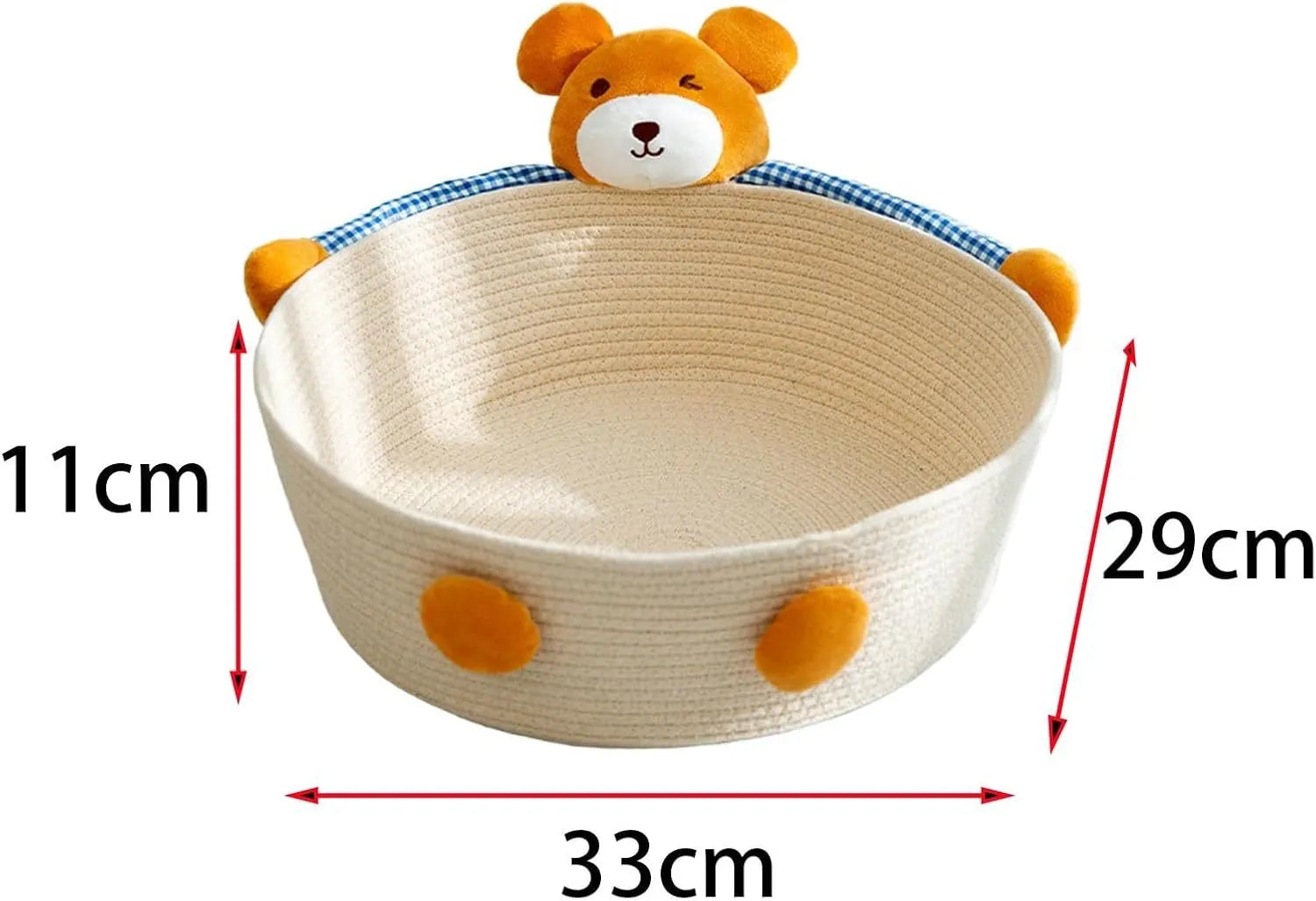 Woven cotton rope cat bed with integrated scratching surface in rabbit motif