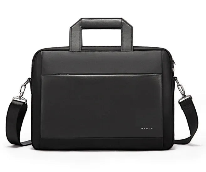 Men's large capacity Oxford cloth computer bag for 15-inch laptop in black solid colour with sewing thread detail