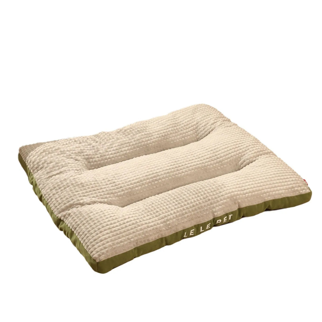 Coffee coloured dog bed with a detachable soft fleece blanket, shown with a cushion base for a large breed dog.