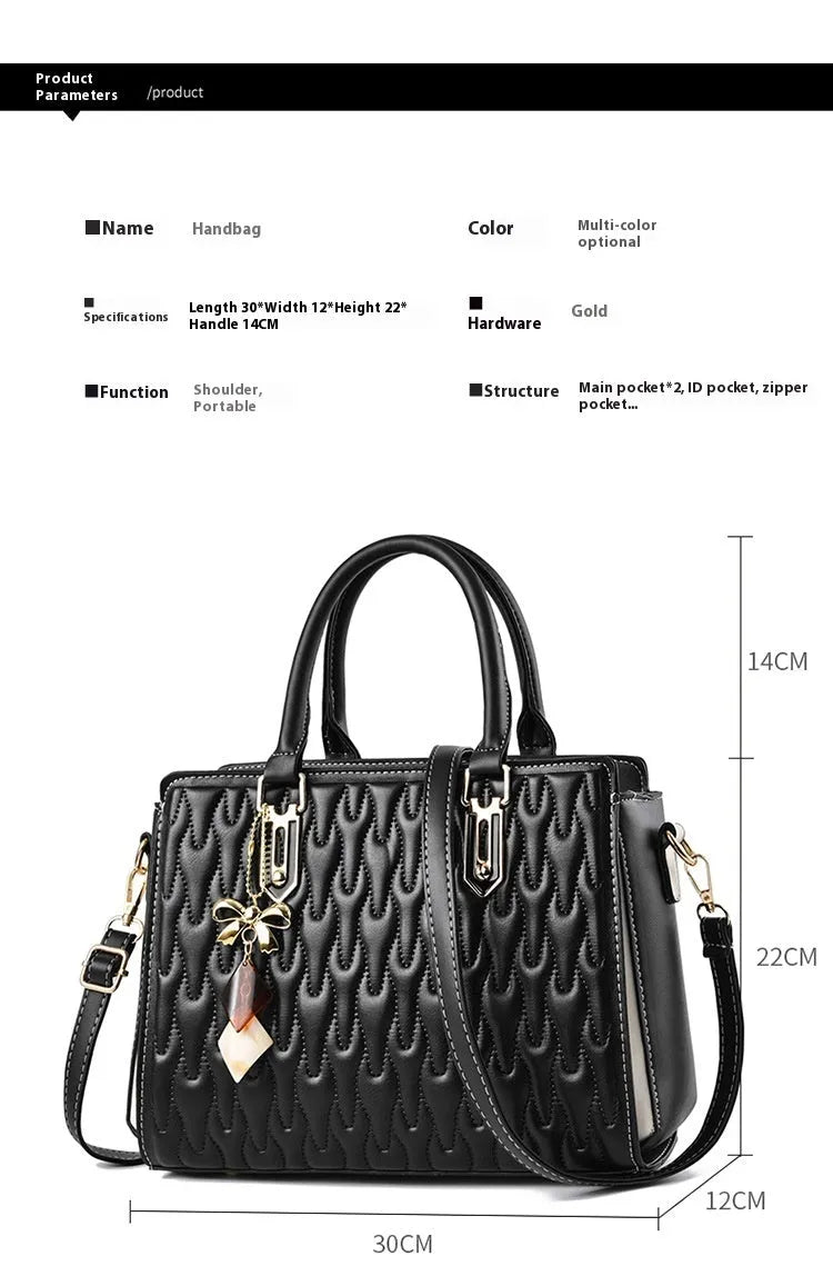 Women's large black PU shoulder messenger bag with front pocket and shoulder strap.