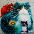 Scared Or Surprised cat design painting by numbers kit showing canvas, acrylic paints, and three brushes.