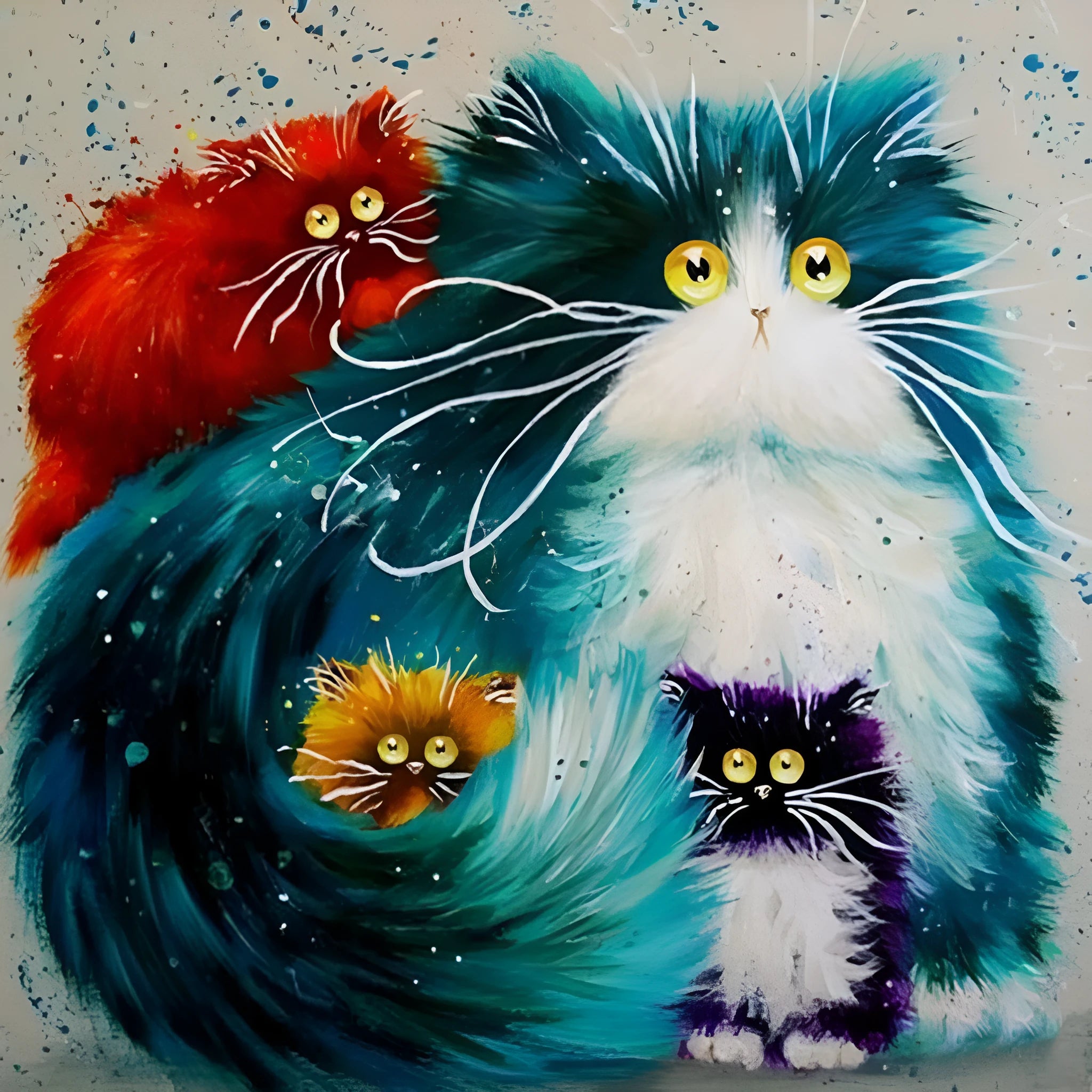 Scared Or Surprised cat design painting by numbers kit showing canvas, acrylic paints, and three brushes.
