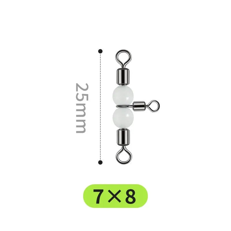 Copper luminous fishing swivel bead with a T-type three-fork design and eight small connection rings.