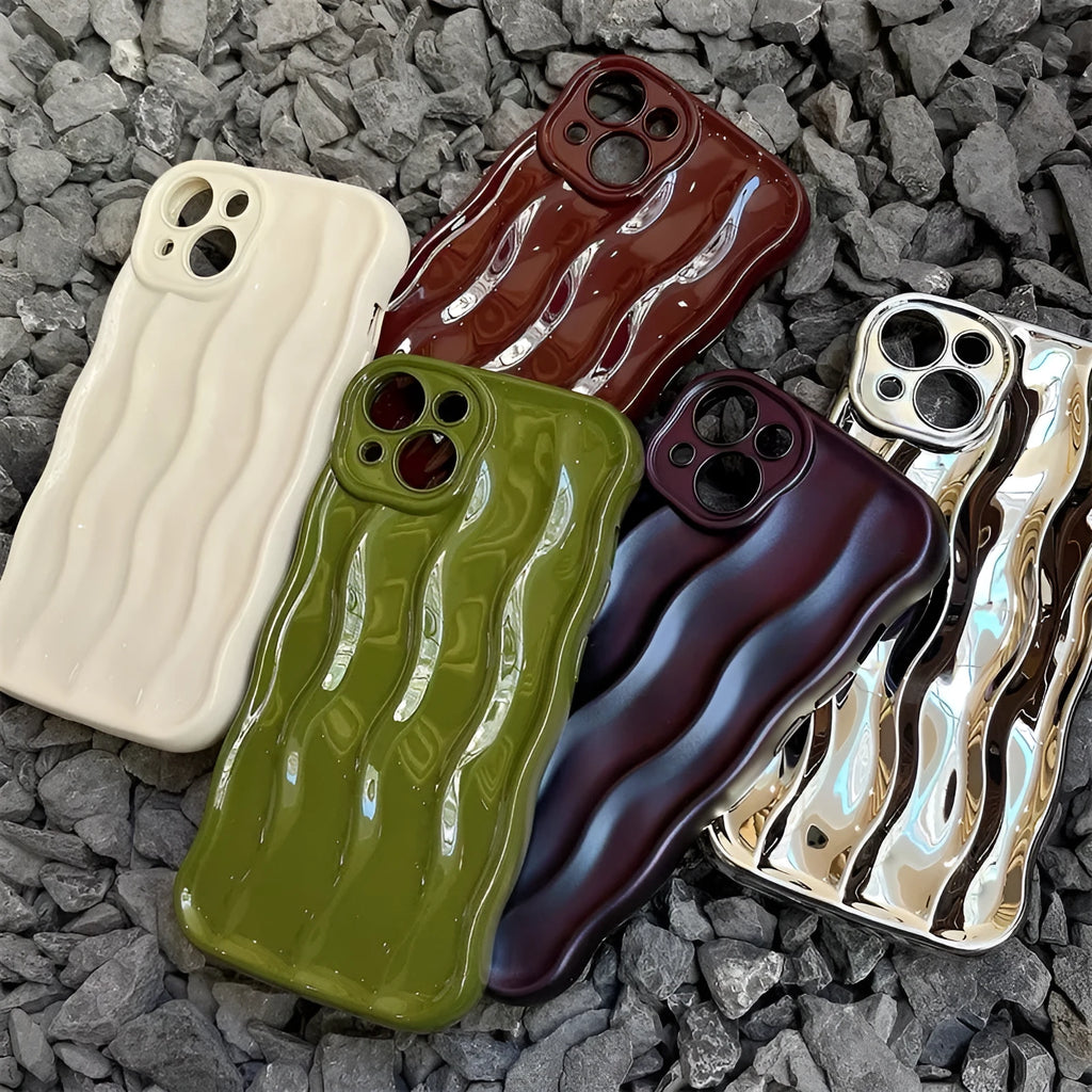 iPhone 17 soft silicone phone case with water ripple pattern in five colour variations