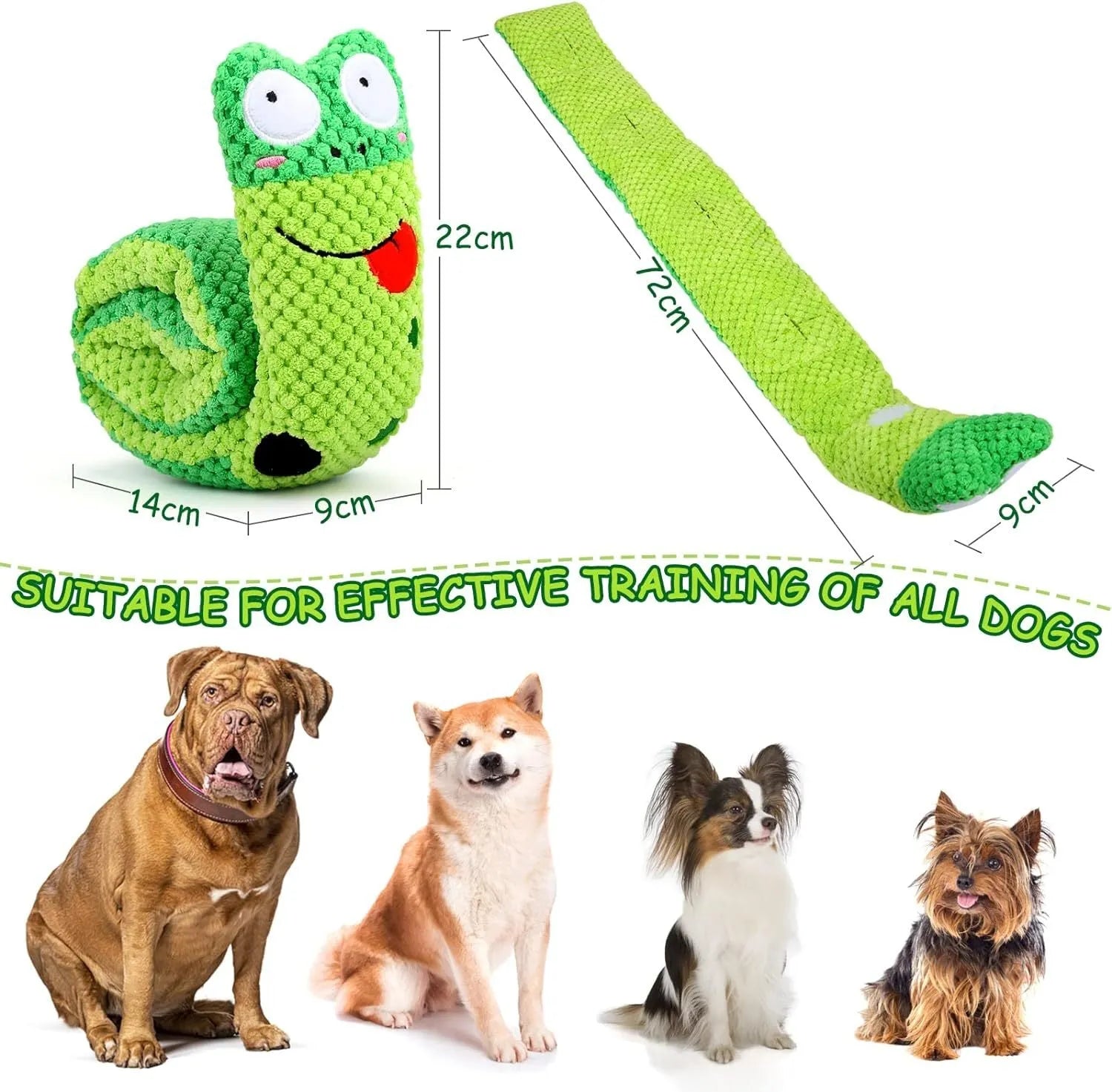 Interactive squeak and snuffle dog puzzle toy in frog, snail, or snake plush designs