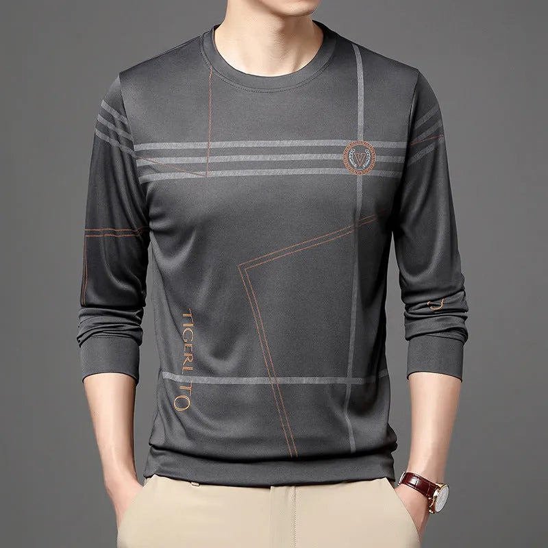 Men's round neck long sleeve t-shirt in Korean style with letter print, available in multiple colours, sizes M-4XL