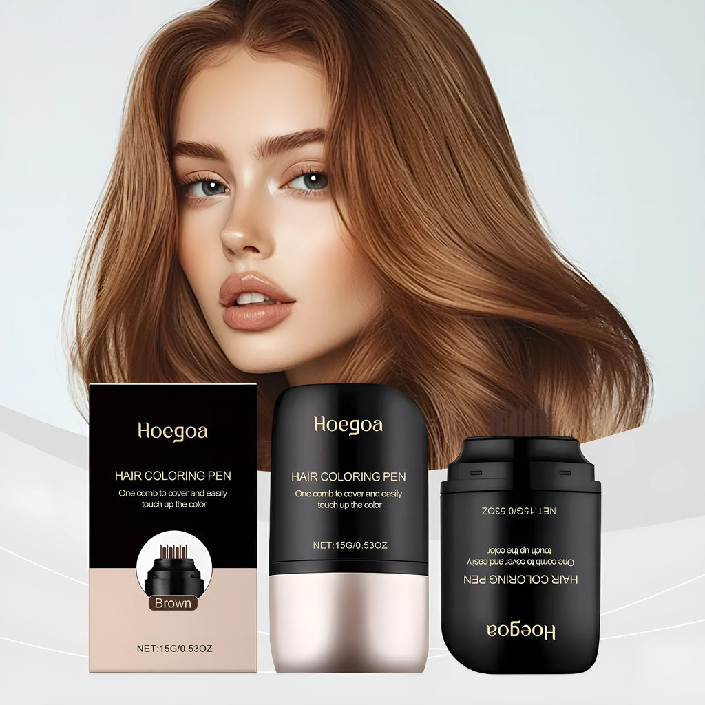 Instant hair dyeing and makeup pen for root touch-up with water-based formula, available in black and brown, 5.53x2.65x9.75cm