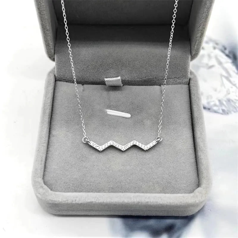 925 sterling silver heartbeat electrocardiogram pendant in white gold colour with chain