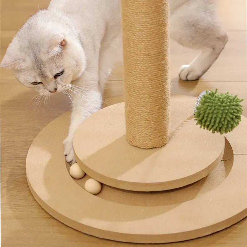 Modern vertical cat climbing frame with natural sisal rope scratch post in Canna colour.