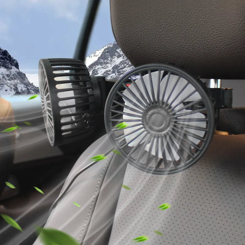 Black car USB rear pillow single head fan with adjustable wind controls for vehicle use
