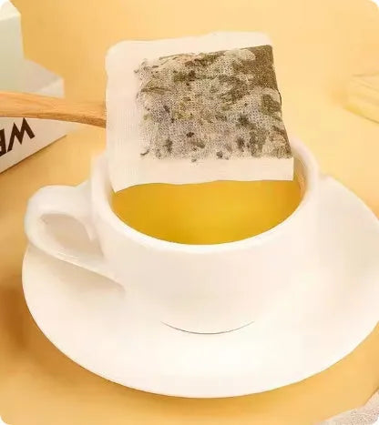 Verbascum Thapsus Tea 20 packs 60g herbal tea bags on a table with a steaming cup