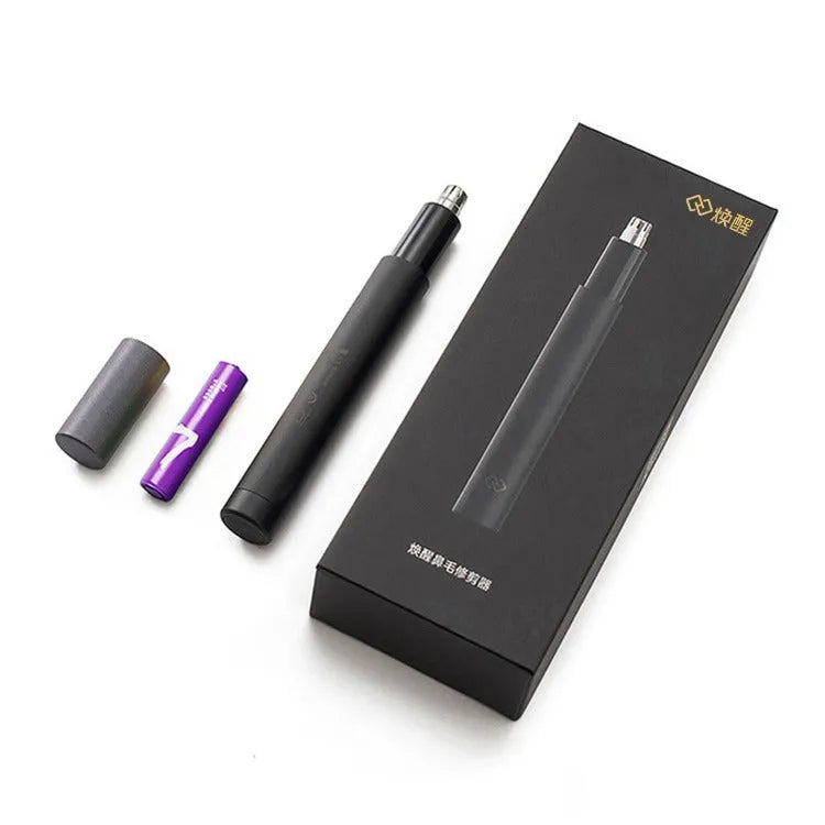Black electric nose hair trimmer for men and women, portable battery powered fully washable ABS