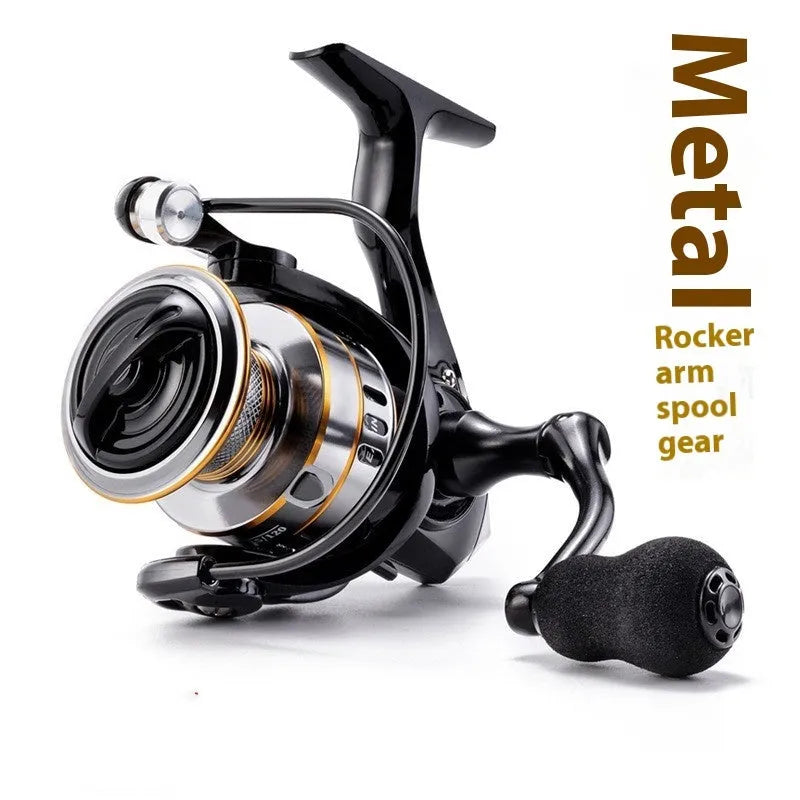 All-metal spinning fishing reel with no-gap design and EVA grip handle in six size options