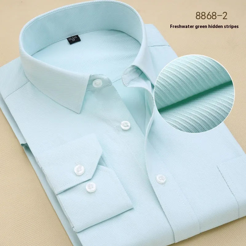 Men's black cotton slim fit business shirt with long sleeves and cardigan styling
