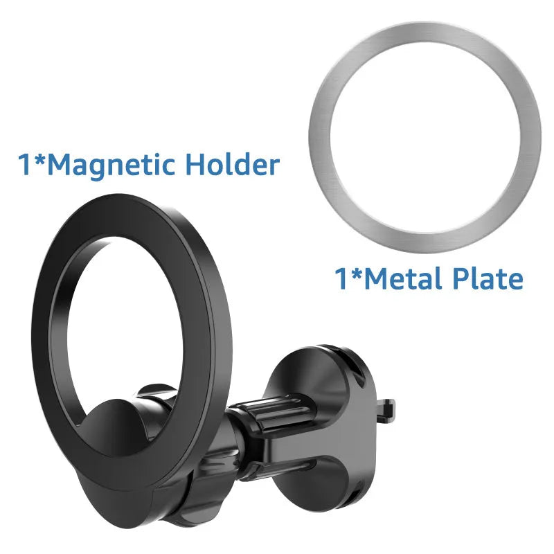 Black magnetic car air vent phone holder with O-ring bracket for mobile phones up to 6.8 inches