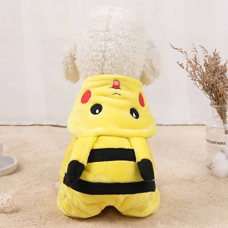 Fleece hoodie coat for dog or cat in cartoon costume style for autumn winter wear