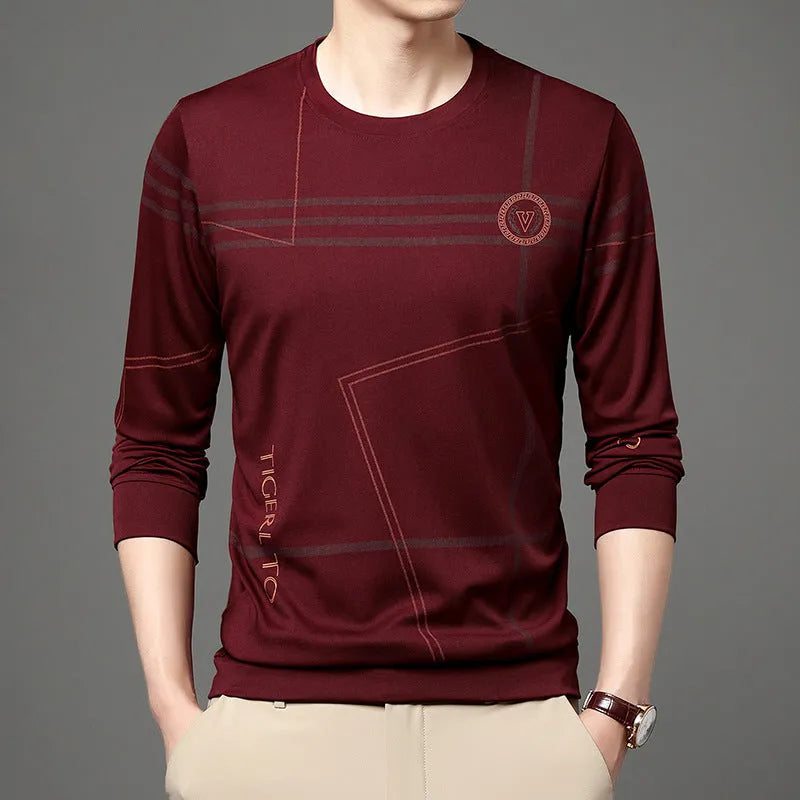 Men's round neck long sleeve t-shirt in Korean style with letter print, available in multiple colours, sizes M-4XL
