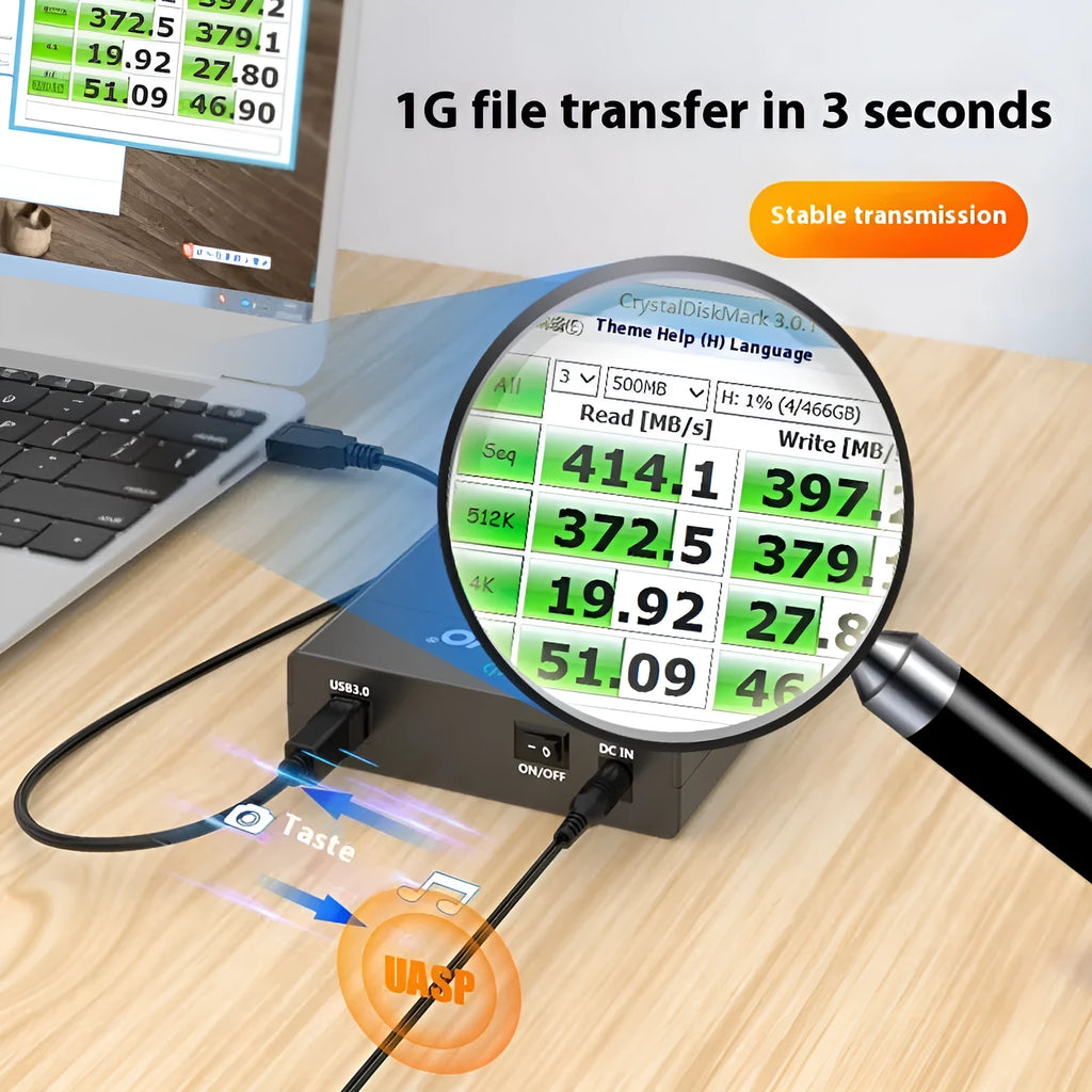 USB 3.0 hard disk enclosure for 3.5-inch SATA drives with sliding cover design