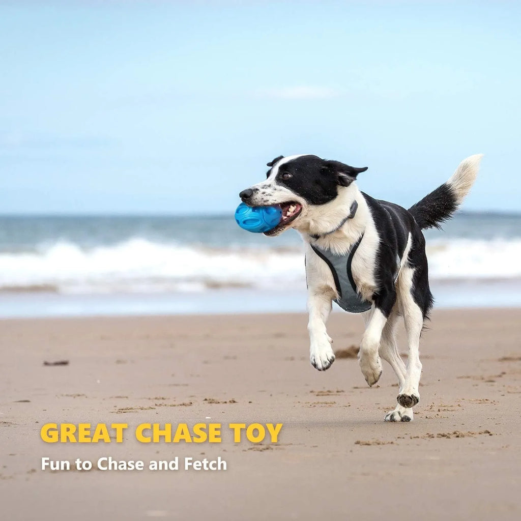 Blue green orange rubber squeaky dog chew toy for medium large breed aggressive chewers