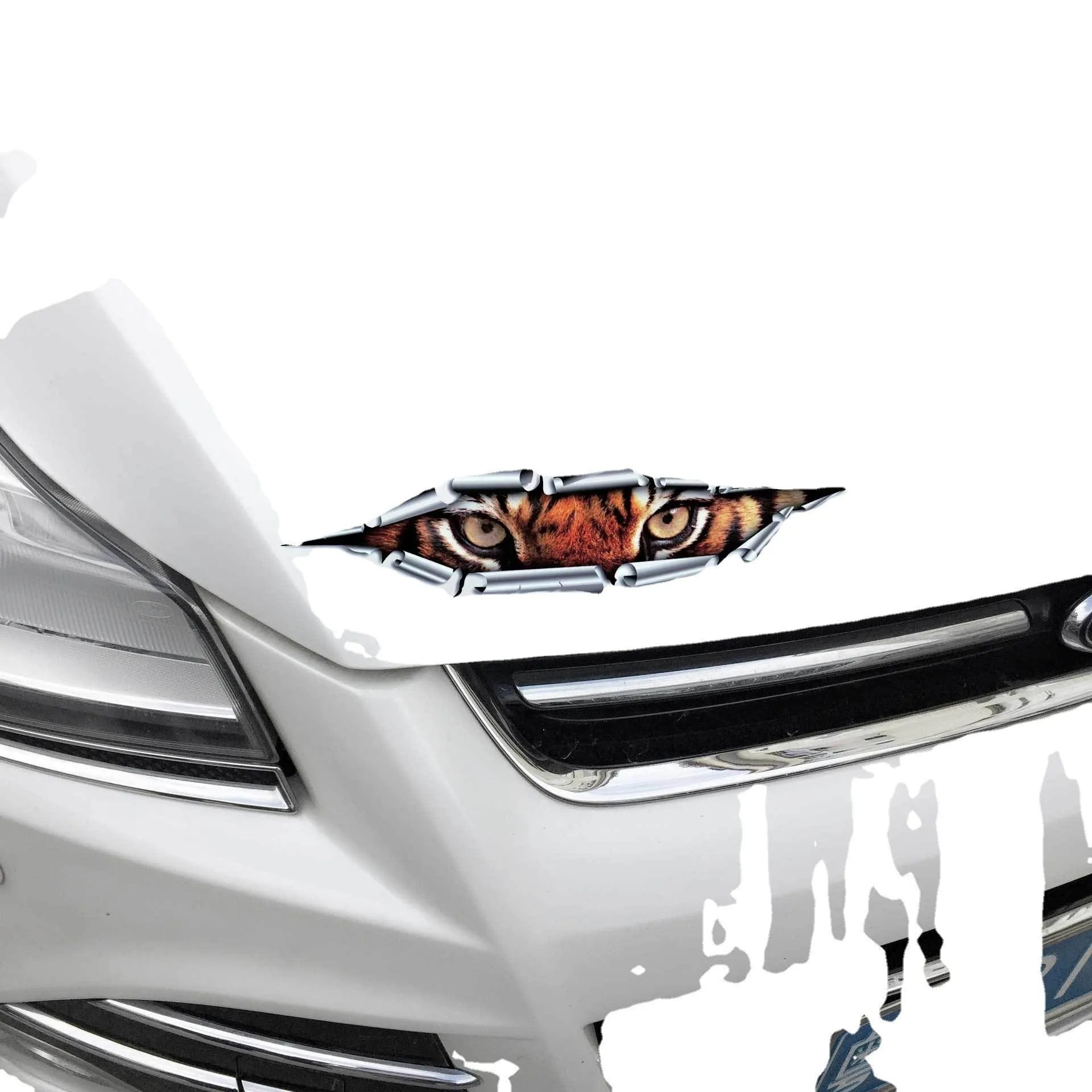 3D Tiger Eye and Eagle Eye design car bumper sticker on PVC measuring 10x35 cm.