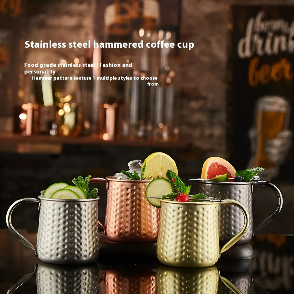 Stainless steel copper plated Moscow mule cup with hammered finish in gold colour