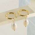 Gold geometric pearl earrings for women made from stainless steel and titanium steel wire.
