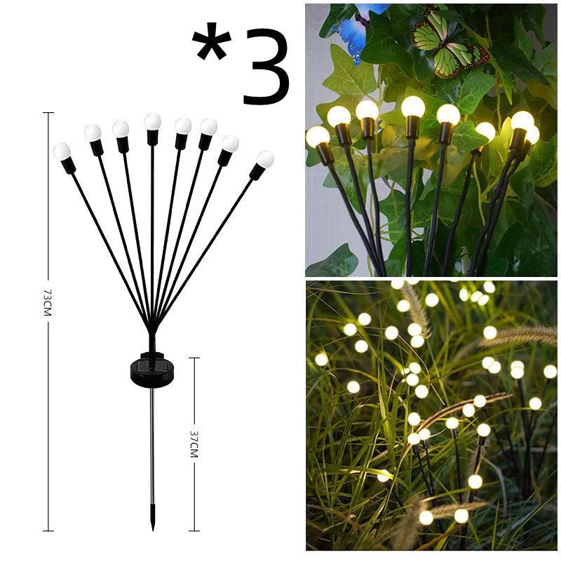Solar-powered LED garden light with multiple heads on stainless steel ground spikes