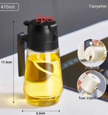 470ml glass olive oil sprayer dispenser bottle in beige, black, green, or yellow colours with ergonomic handle