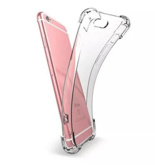 Transparent shockproof TPU phone case for Apple iPhone models on a white background